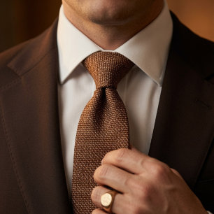 Cravate Tissu Tweed à œil de perdrix marron Cognac Old Mon