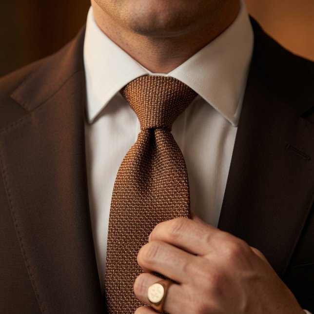 Cravate Tissu Tweed à œil de perdrix marron Cognac Old Mon (Créateur téléchargé)