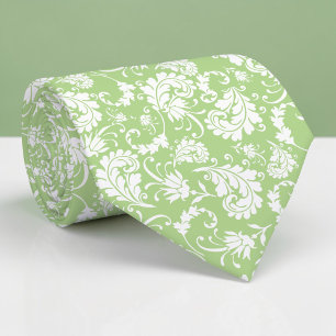 Cravate Tissu Vert Clair à Motif Floral Personnalisé pour 