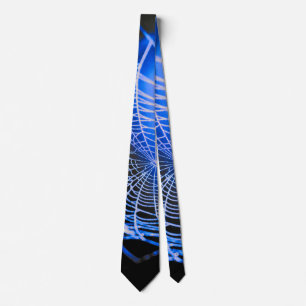 Cravate Toile d'araignée bleue noire effrayante et sinistr