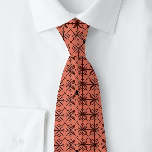 Cravate Toile d'araignée orange Halloween (Créateur téléchargé)