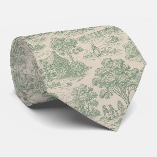 Cravate Toile de ferme patrimoniale vert sauge et bleu