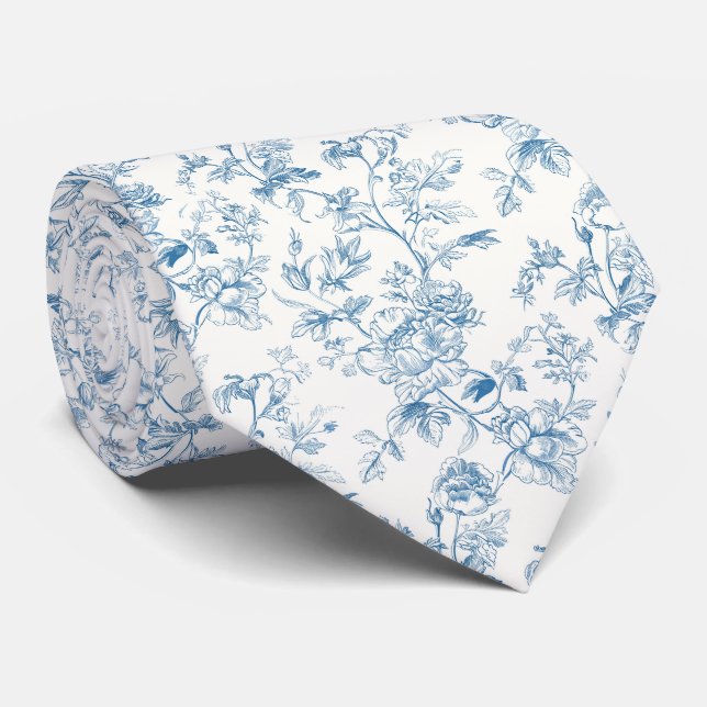 Cravate Toile De Jouy Peonies Fleur Français (Roulé)