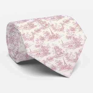 Cravate Toile de Jouy Romantique Rose Motif Campagne (3)
