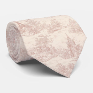 Cravate Toile de Jouy Romantique Rose Paysage Campagnard (