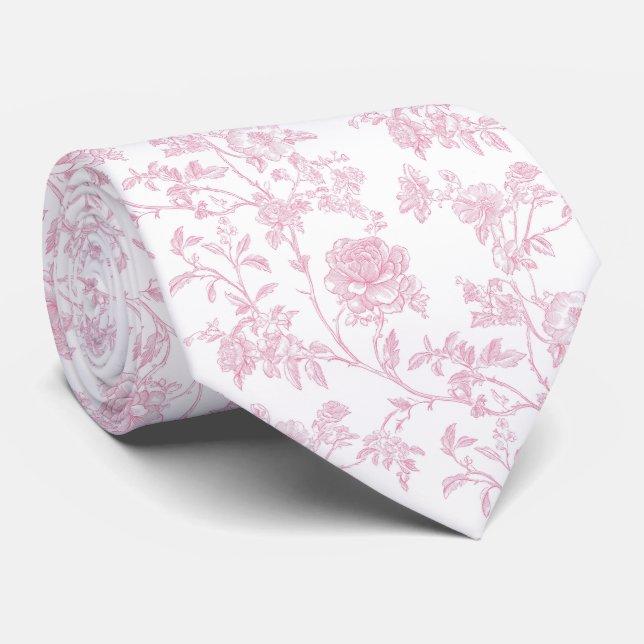 Cravate Toile de Jouy rose florale (Roulé)