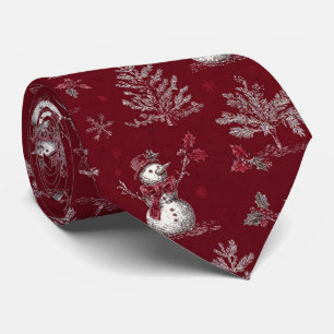 Cravate Toile de Noël botanique rouge vintage - Bonhomme d