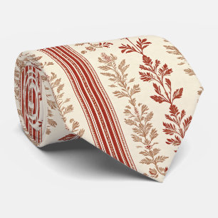 Cravate Toile Florale Terracotta Rustique Rayures Crème