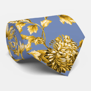 Cravate Toile Vintage botanique florale Gold & Blue Modern