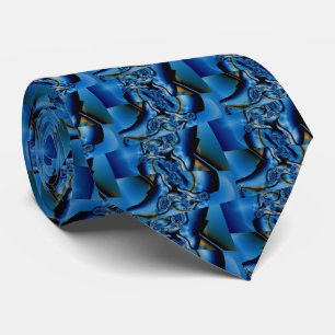 Cravate Topaz   Art fractal bleu et blanc