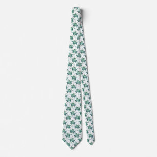 Cravate tortue de mer aquarelle verte motif bleu animal