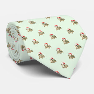 Cravate Tortue de Noël à chapeau de Père Noël aquarelle fe