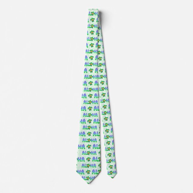 Cravate Tortue tropicale hawaïenne Aloha violet vert (Devant)