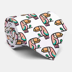 Cravate toucan oiseau de la jungle pastel arc-en-ciel moti