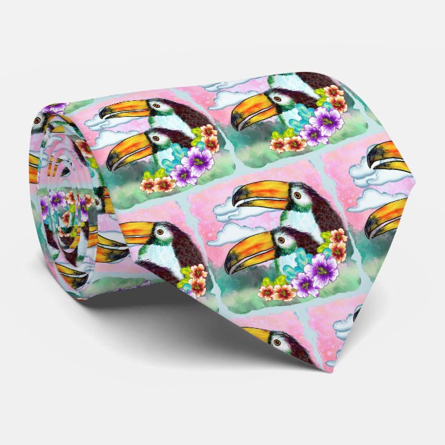 Cravate Toucans Tropicaux  (Roulé)