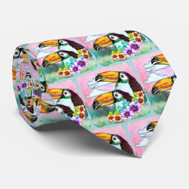 Cravate Toucans Tropicaux  (Roulé)