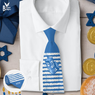 Cravate Toupies Monogramme Rayures Hanukkah