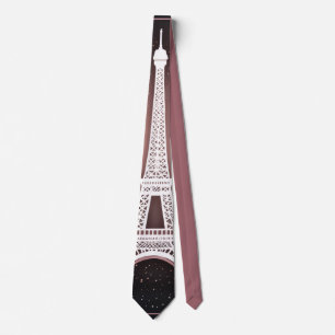 Cravate Tour Eiffel Argent Nuit Parisienne Rose Pâle Chic
