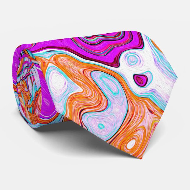 Cravate Tourbillon Abstrait Groovy Violet et Orange Rétro (Roulé)