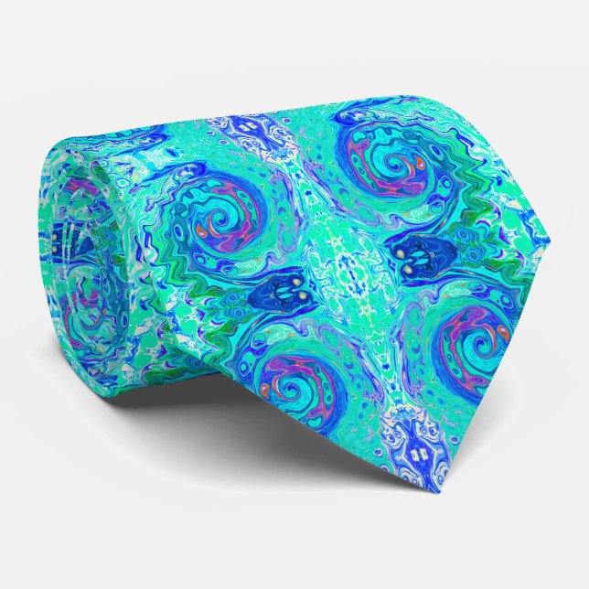 Cravate Tourbillon Abstrait Océan Bleu et Vert Liquide (Roulé)