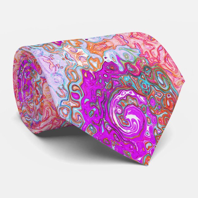 Cravate Tourbillon Abstrait Rétro Groovy Violet et Orange (Roulé)