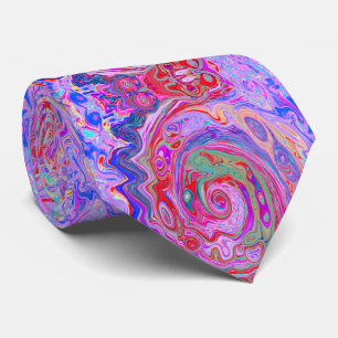 Cravate Tourbillon Abstrait Rétro Rouge, Violet et Rose