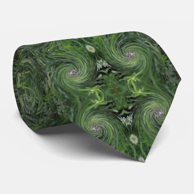 Cravate Tourbillon Floral Vert Chartreuse Rétro Abstrait F (Roulé)