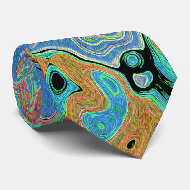 Cravate Tourbillon Liquide Abstrait Rétro Groovy Bleu Aqua (Roulé)