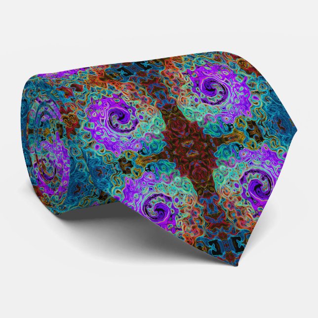 Cravate Tourbillon Liquide Abstrait Rétro Groovy de Couleu (Roulé)