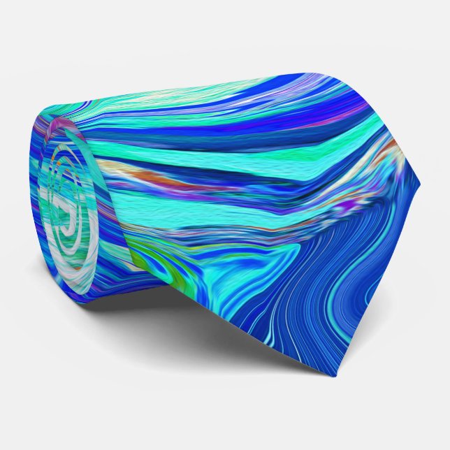 Cravate Tourbillon Liquide Bleu et Vert Groovy Abstrait Oc (Roulé)