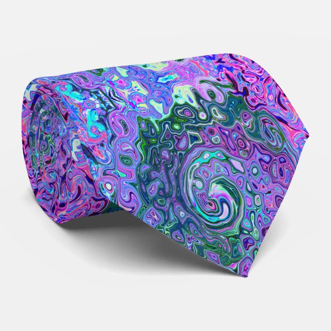 Cravate Tourbillon Vert et Violet Abstrait Rétro Groovy (Roulé)