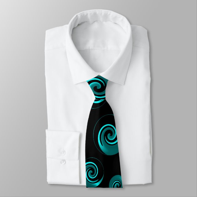 Cravate Tourbillons noirs et sarcelle aqua (Attaché)