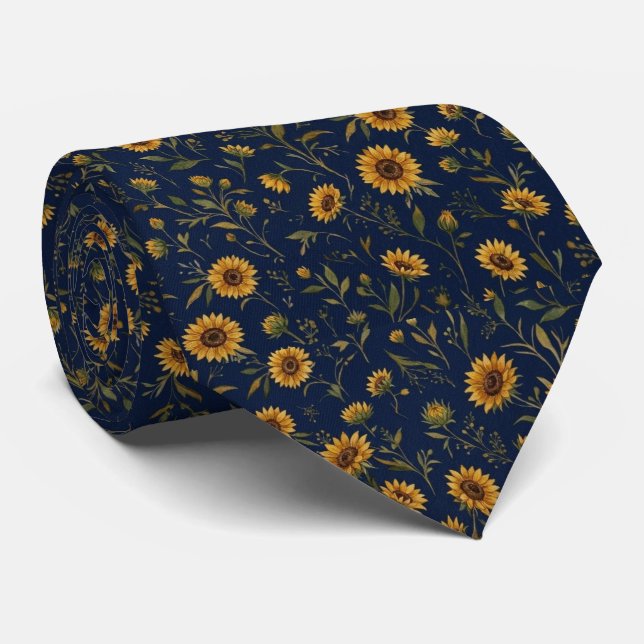 Cravate Tournesol Navy (Roulé)