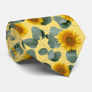 Cravate Tournesols avec motif de feuilles d'eucalyptus