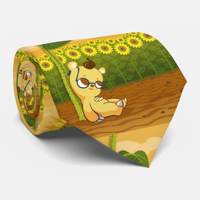 Cravate Tournesols et ours de Kawaii (Roulé)