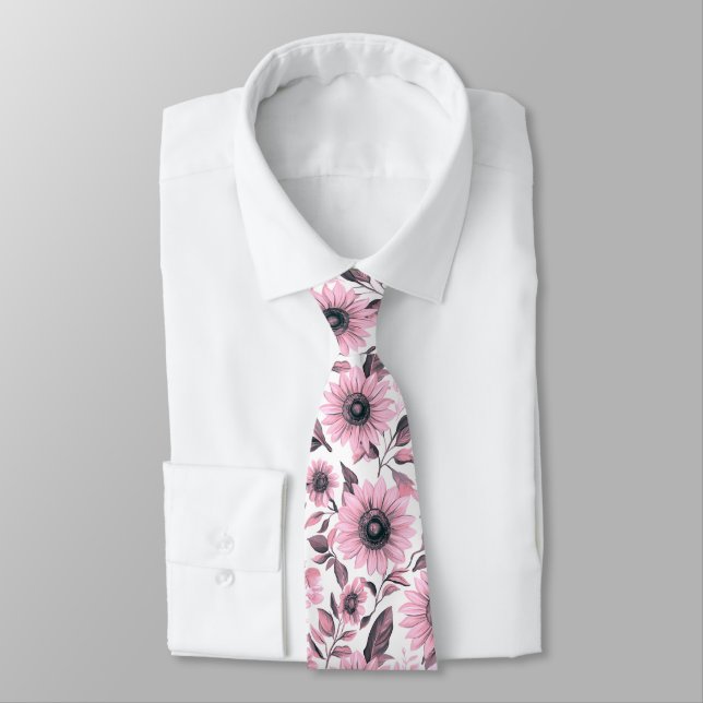 Cravate Tournure Florale Tournesol Rose Rustique  (Attaché)