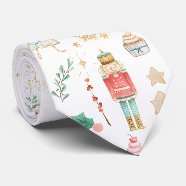 Cravate Tout Casse-Noisette Noël Blanc  (Roulé)