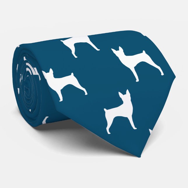 Cravate Toy Fox Terrier Silhouettes Motif bleu et blanc (Roulé)