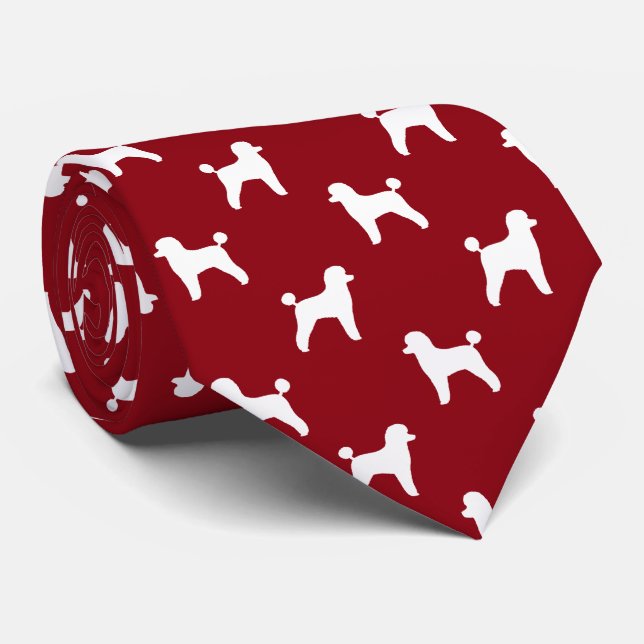 Cravate Toy Poodle Chien Silhouettes Motif Rouge et blanc (Roulé)
