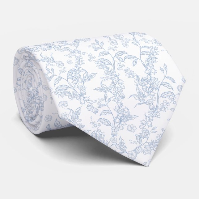 Cravate Traditional Toile-De-Jouy Chinoiserie Pattern  (Roulé)