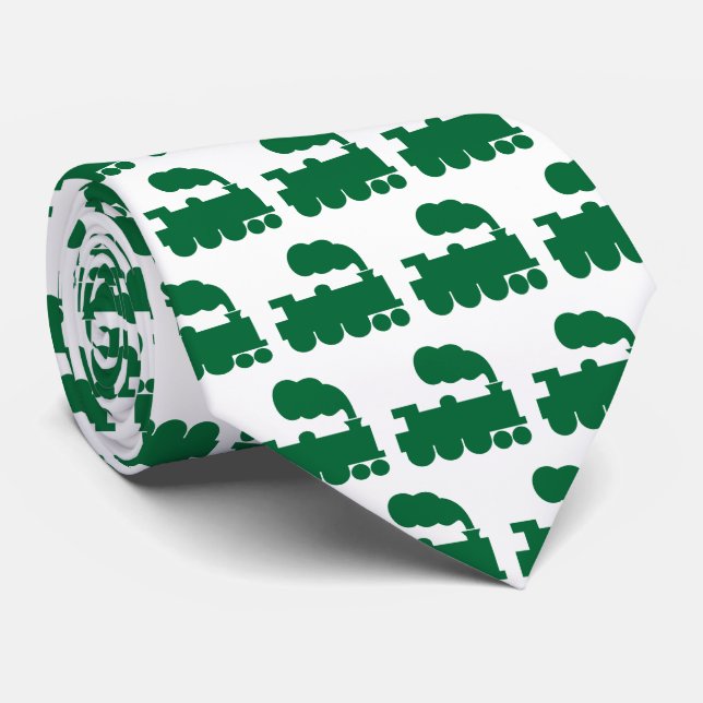 Cravate Train à vapeur Motif - Forest Green on White (Roulé)