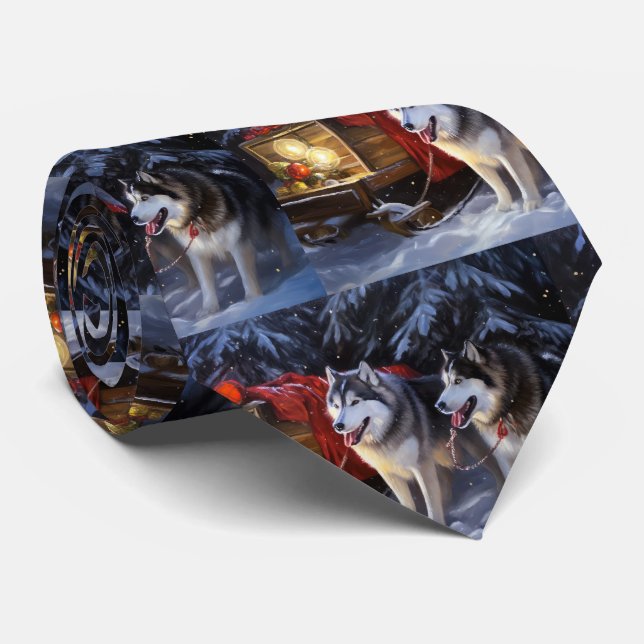 Cravate Traîneau enneigé de Malamute d'Alaska Noël  (Roulé)