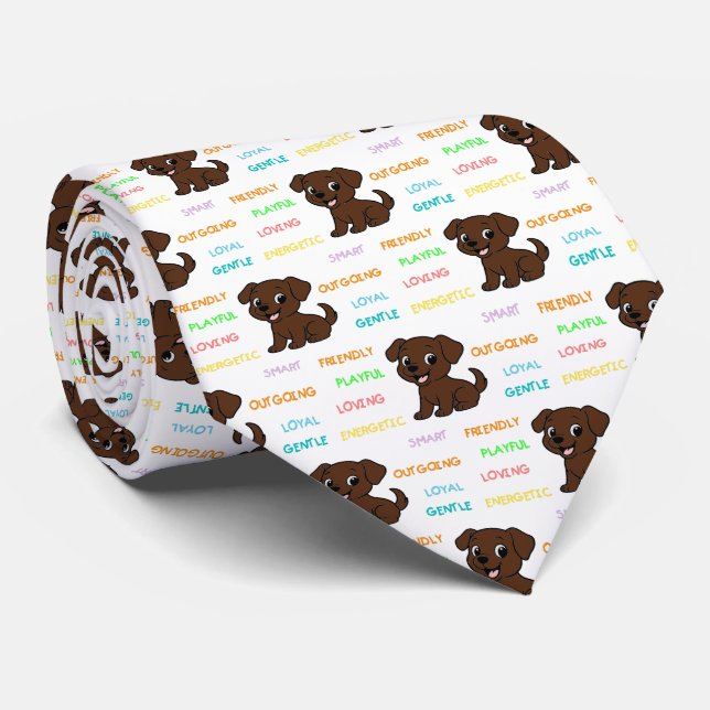 Cravate Traits de Labrador Retriever Chocolat de Dessin An (Roulé)