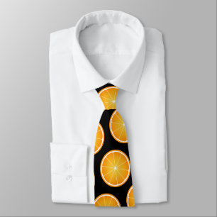 Cravate Tranches de fruit orange jus cool sur fond noir