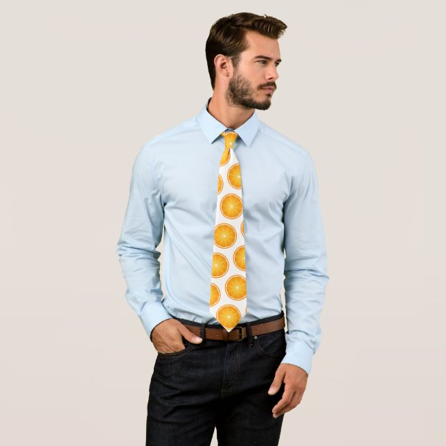 Cravate tranches de fruit orange juteux cool motif blanc (En situation)