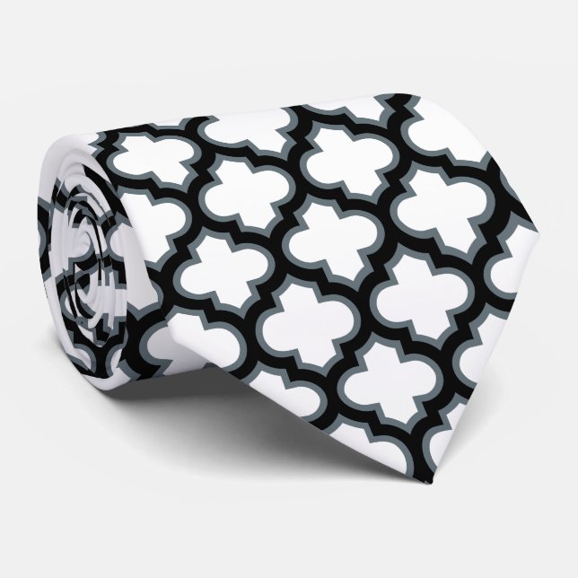 Cravate Trellis blanc et noir, treillis, Quatrefoil (Roulé)