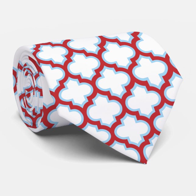 Cravate Trellis blanc et rouge, treillis, Quatrefoil (Roulé)