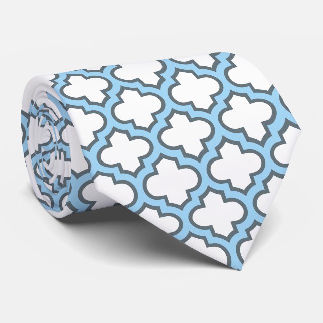 Cravate Trellis bleu blanc et bébé, treillis, Quatrefoil (Roulé)