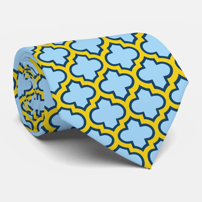 Cravate Trellis bleu et jaune, treillis, Quatrefoil (Roulé)