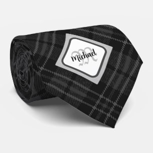 Cravate Trendy noir blanc tartan Personnaliser Monogramme